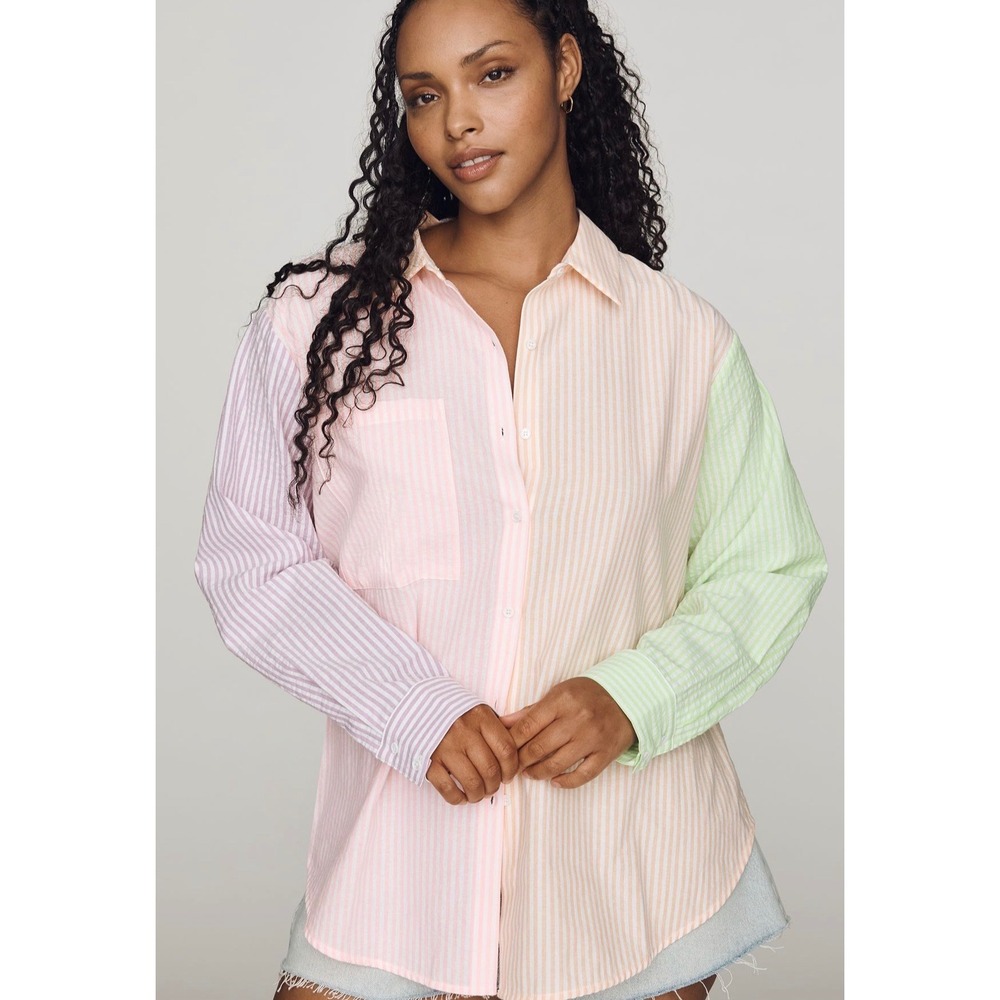 English Factory Shirt Button Front Colorblock Striped Multi Medium